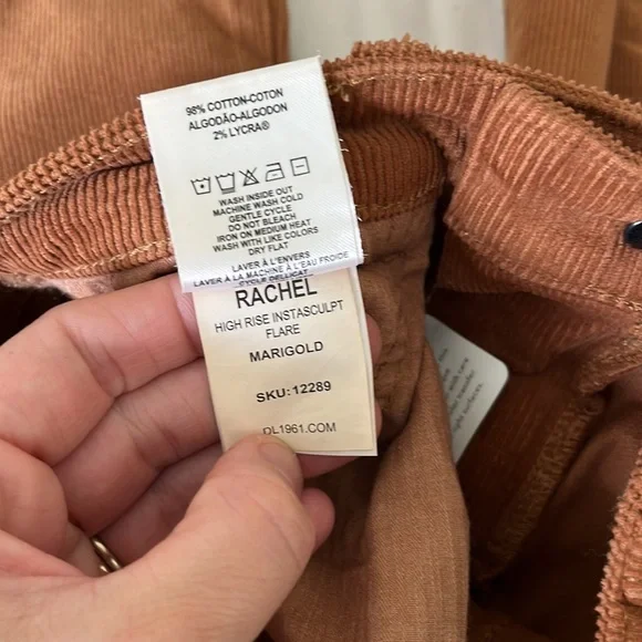 DL1961 Rachel Instasculpt High Rise Corduroy Flare Jeans 70s Style Marigold - Picture 8 of 8